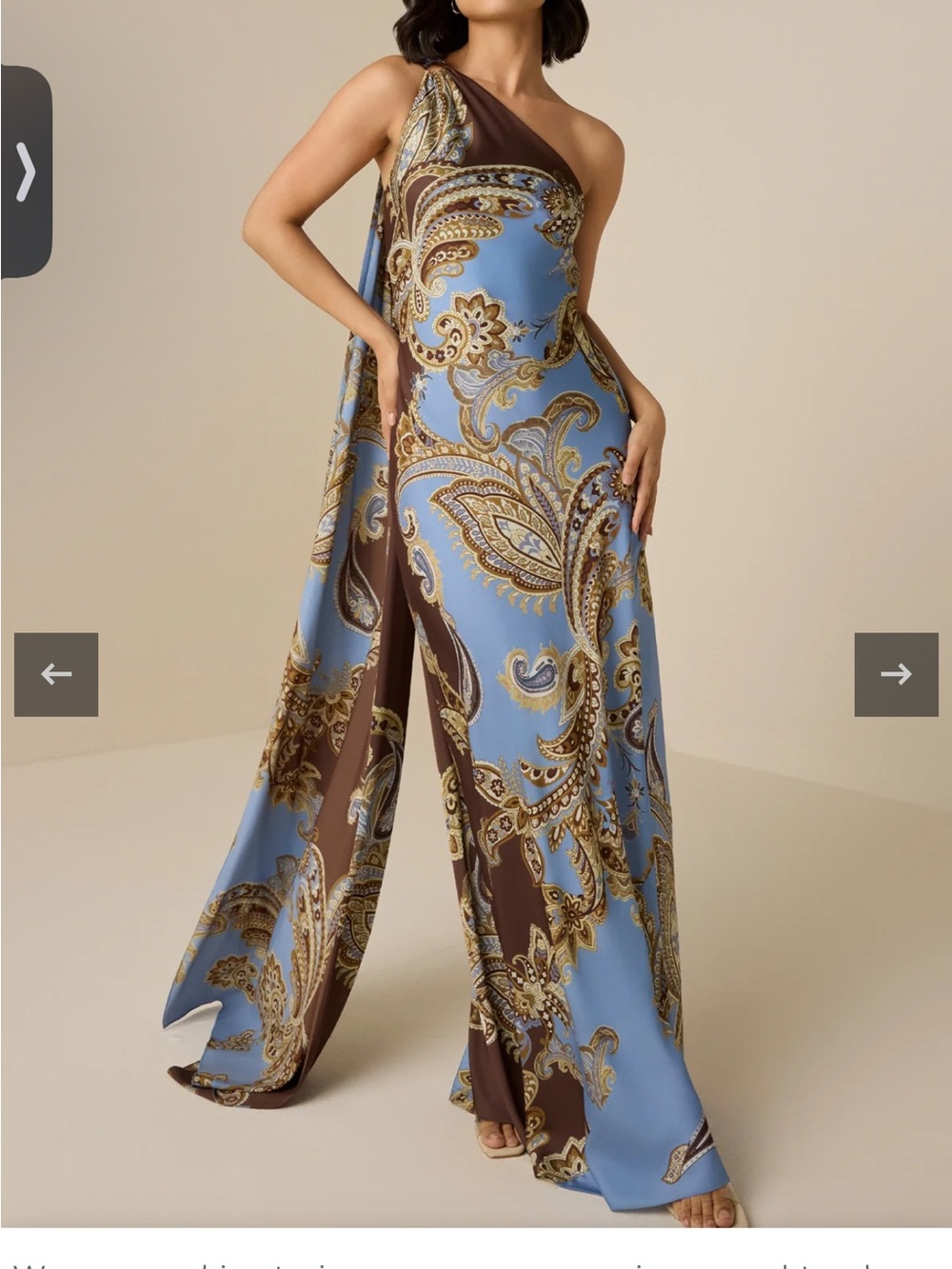 HEMANT & NANDITA One-Shoulder Blue and Brown Paisley Gown - Picture 2 of 7